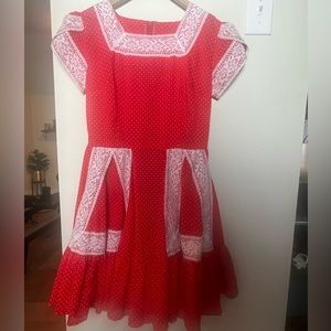 Vintage Kate Schorer red polka dot circle skirt dress